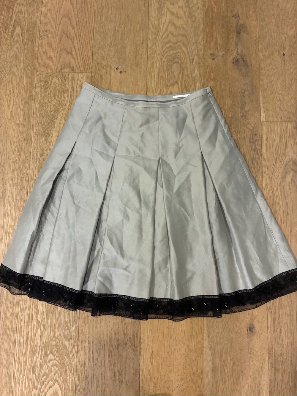 Vintage Pink Tartan Pleated Skirt with Black Lace/Beaded Trim - Women